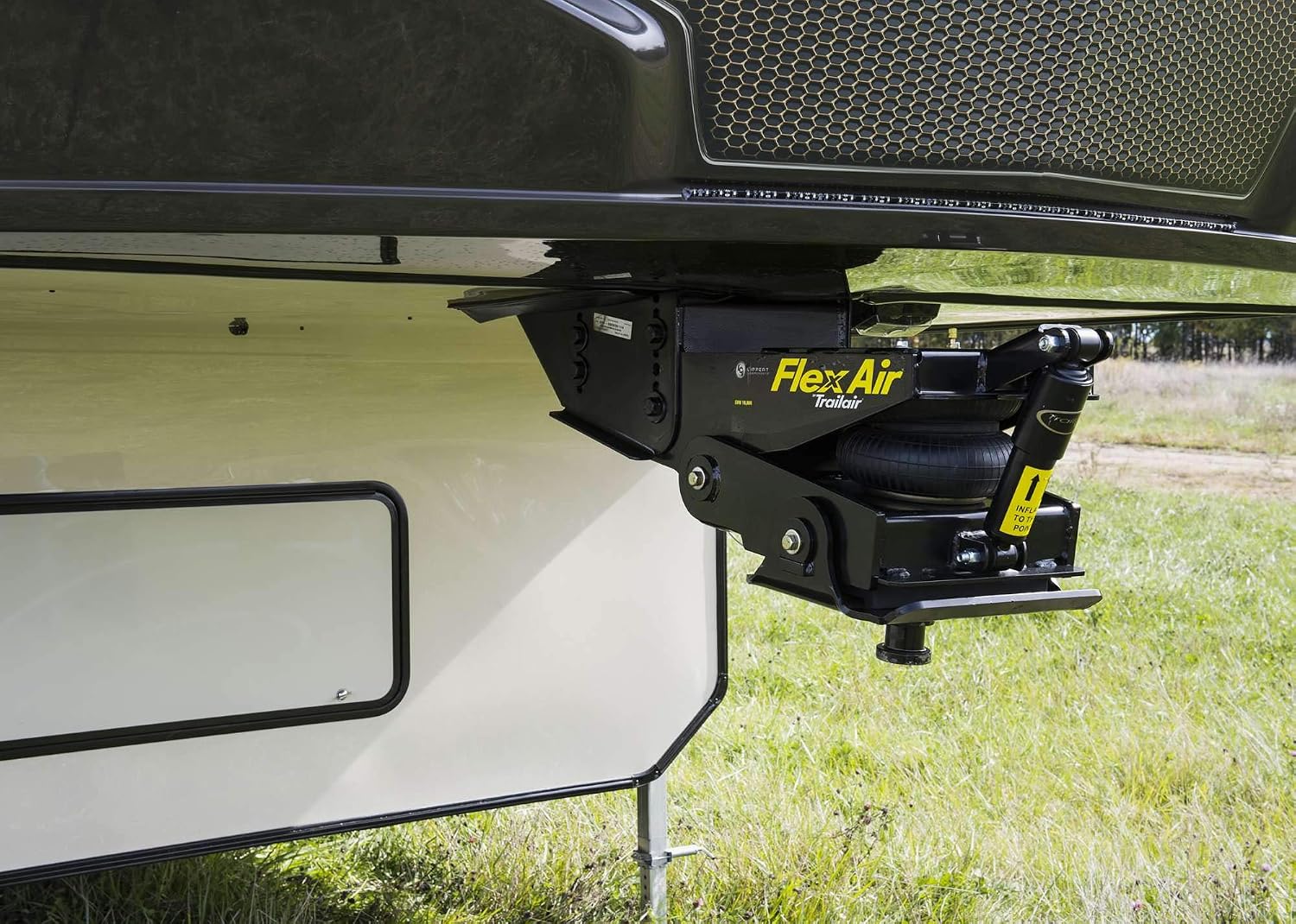 Lippert Components CURT L05 Air Ride 18K Fifth Wheel Pin Box – Internal Airbag with Built-In Strut Reduces Chucking, Jarring, Bounching; 18,000 lb. Rating.; Black Powder Coat Finish – 328492