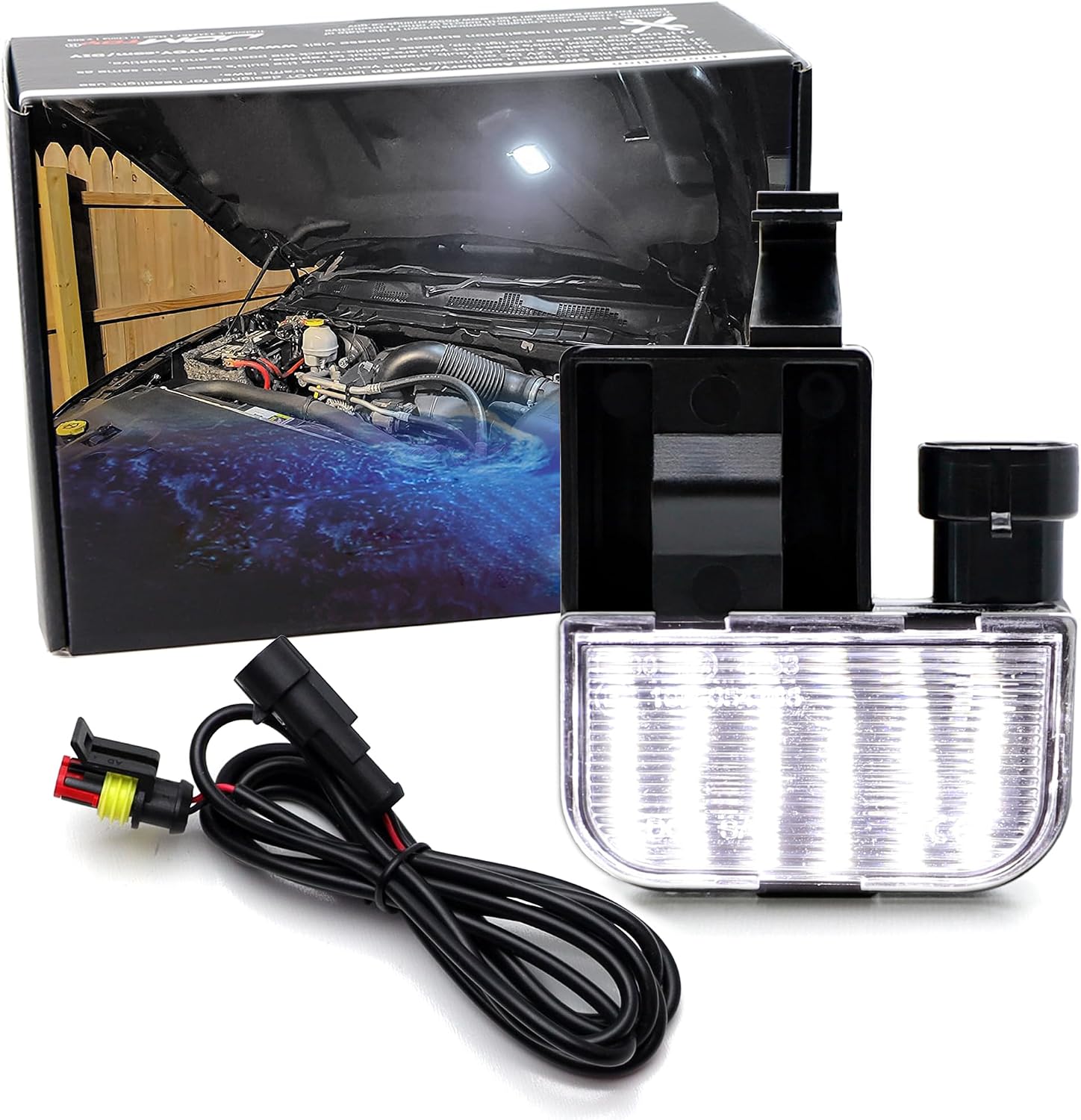 iJDMTOY Super Bright White 18-SMD Full LED Under Hood Light w/5ft Power Cord Harness Compatible With Chevy/GMC Silverado/Sierra, Suburban/Tahoe Avalanche Trailblazer Yukon Envoy; Cadillac Escalade