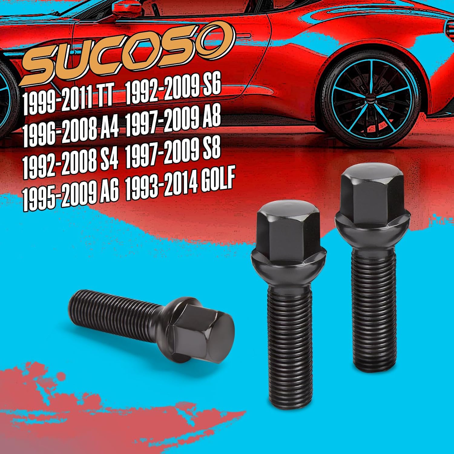 M14x1.5 Lug Bolts for Audi A4 S4 A5 Wheel Spacers, 20Pcs Extended Ball Seat Lug Bolts with 40mm Shank for Audi A6 A3 S6 S3, Aftermarket Black Lug Bolts for Volkswagen Jetta Tiguan Passat
