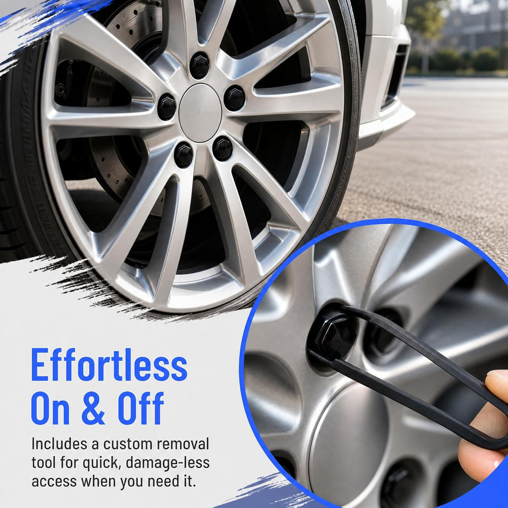 20PCS 19mm Hexagonal Lug Nut Covers, Rust-proof Wheel Bolt Protector Caps with Removal Tool Clips, Universal External Rim Nut Protection Fit for Most Car Truck SUV(Black)
