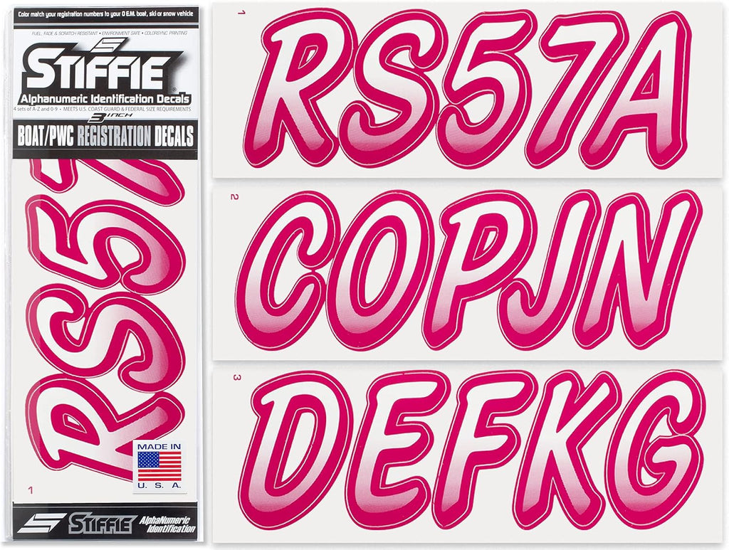 STIFFIE Whipline White/Berry 3" Boat & PWC Registration Decals • Numbers Letters Stickers