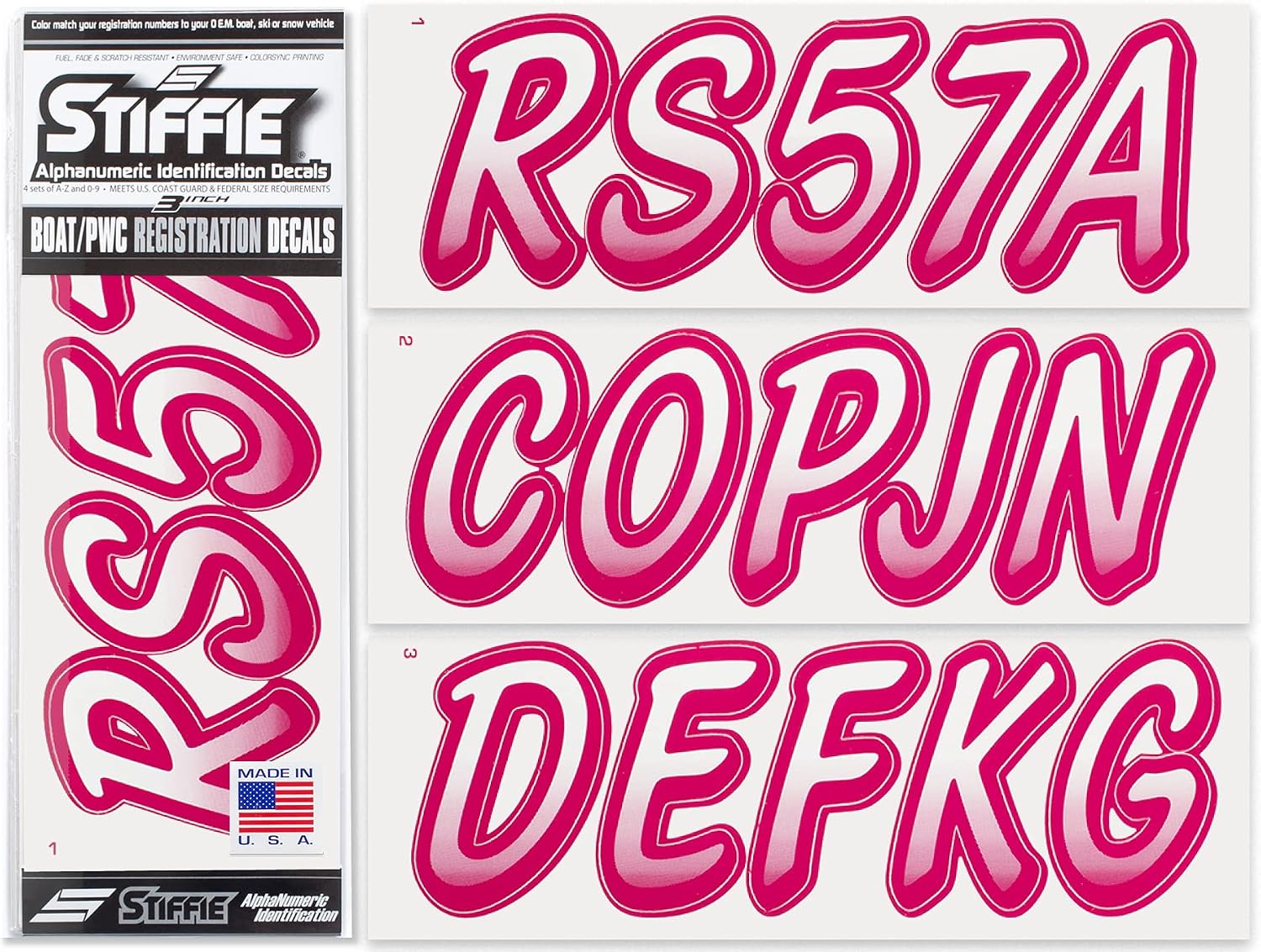 STIFFIE Whipline White/Berry 3" Boat & PWC Registration Decals • Numbers Letters Stickers