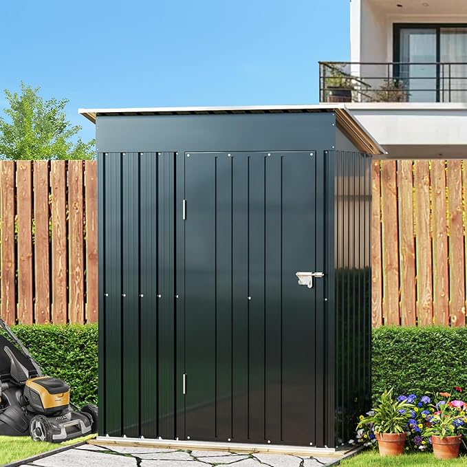 Breezz 5x3FT Vertical Outdoor Steel Storage Shed, Lockable Doors, Compact Metal - Image 2
