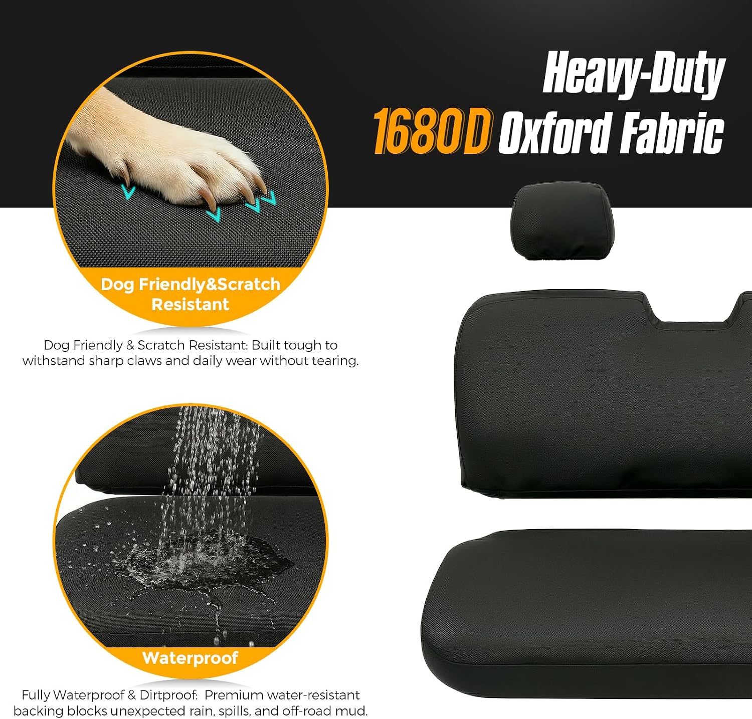 UTV Bench Seat Cover for Polaris Ranger 500 700 800 2002-2008, Waterproof Front Seat Protector Replacement, Heavy Duty Oxford Fabric (4 PCS)