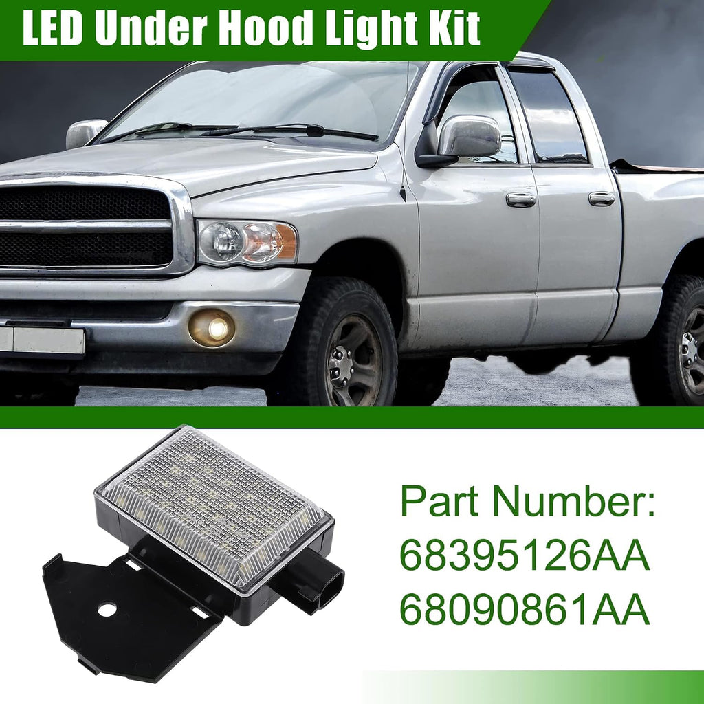LED Under Hood Engine Light Kit with Harness, Compatible with Dodge Ram 1500 2500 3500 4500 5500, Jeep Wrangler Grand Cherokee, Chrysler 300, Replaces 68395126AA 56021441AC – 2-Pin Plug