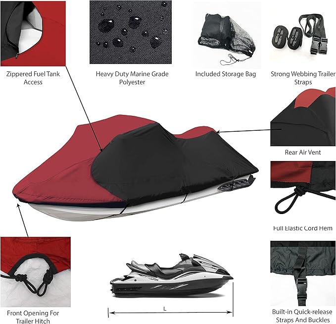 Trailerable Jet Ski Cover, Waterproof Marine Grade 600D Heavy Duty Polyester - Image 2