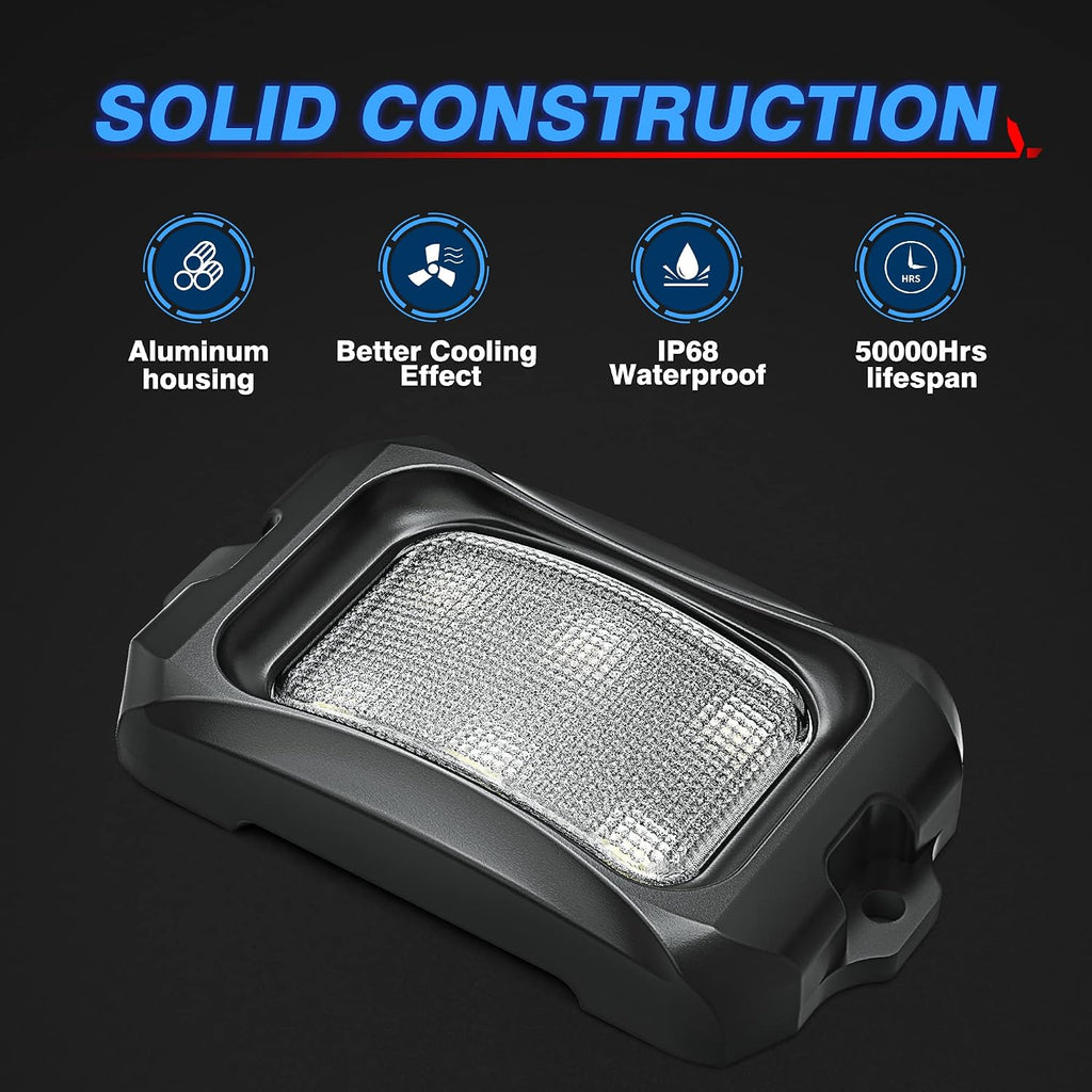 MICTUNING C2 Curved White Rock Lights - 16 Pods Underglow Lights Compatible for Car Truck Offroad Boat, IP68 Waterproof