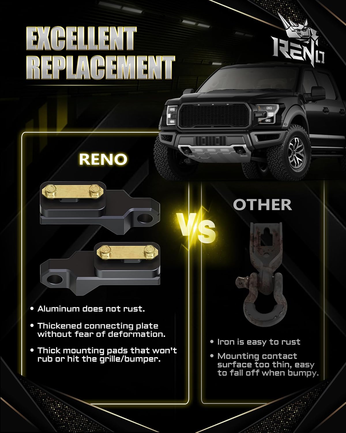 RENO Front Tow Hooks, Aluminum Recovery Hook Compatible with 2019-2023 Ranger 4x4 4x2 Trucks, Replaces OEM M-18954-RA M-18954-RAB (Black,2pcs)