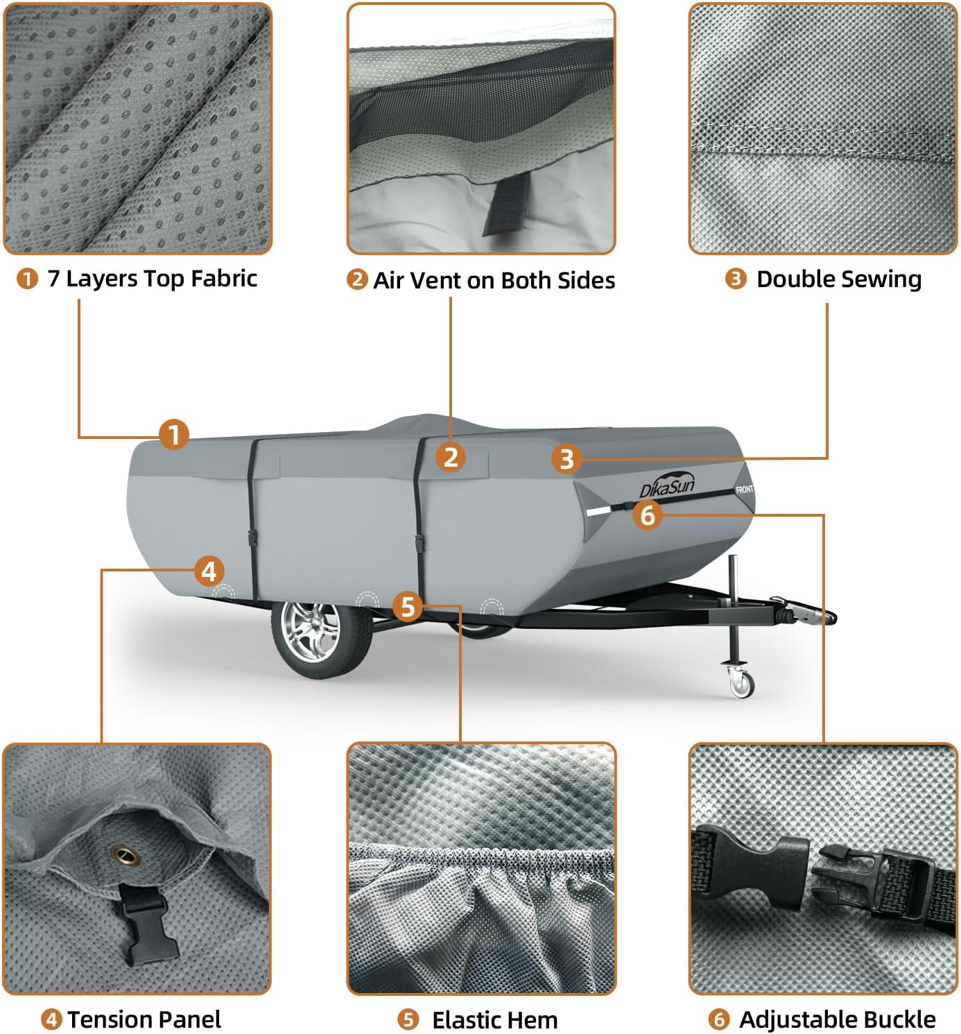 Pop Up Camper Cover 12'-14', 7 Layers Waterproof Pop-up Tent Trailer Cover Anti-UV Folding Camper RV Cover for Motor Home