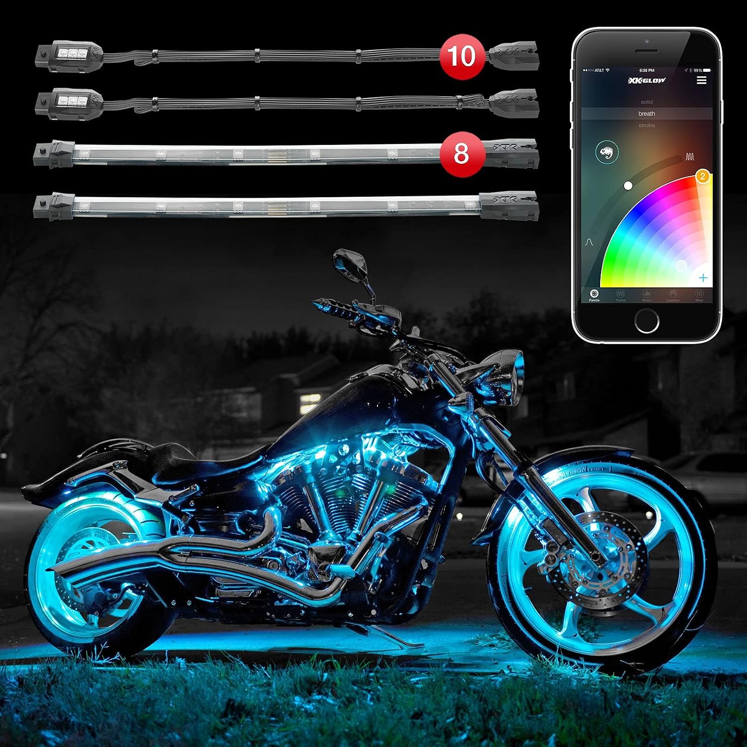 XK-GLOW KS-MOTO-ADVANCE 10 Pod 8 Strip 2nd gen XKchrome App Control Motorcycle Advanced LED Accent Light Kit