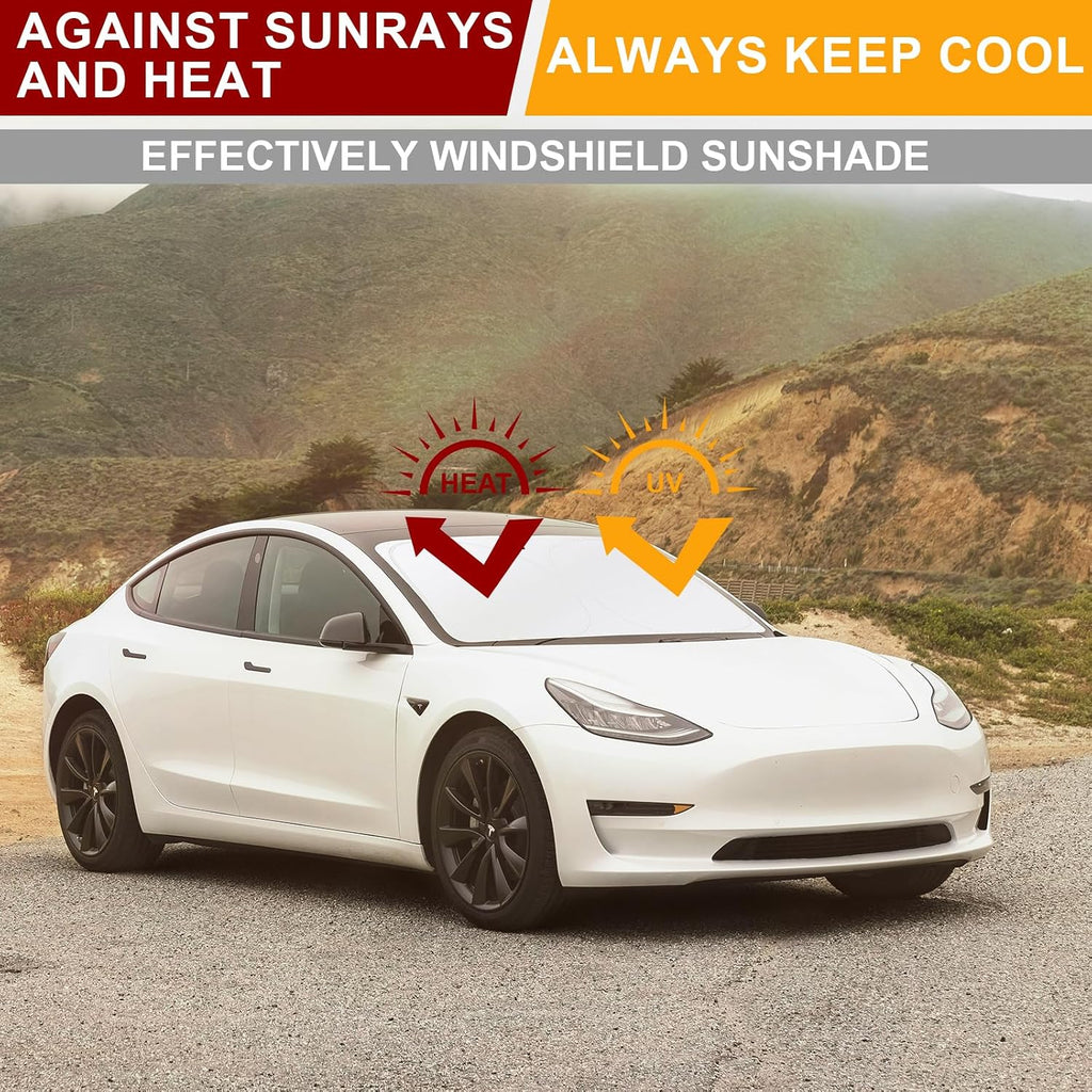Car Windshield Sunshade for Tesla Model Y/3 - Folding Front Window Sun Shade Cover with Upgraded UV Protection Fabric, Professional Accessories for Tesla Model 3/Y 2016 to 2026 with a Storage Bag