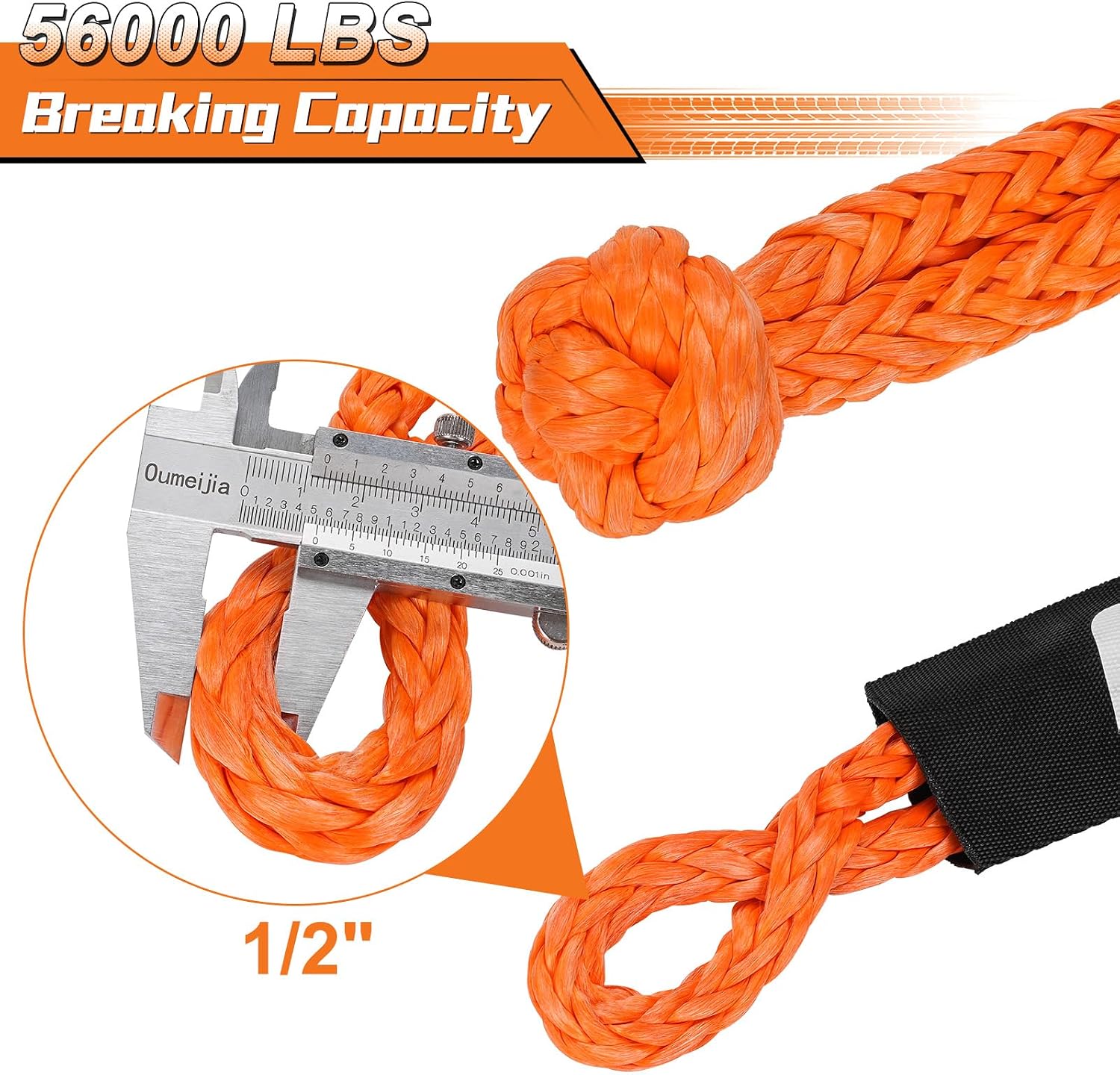 Synthetic Soft Shackle Rope, 2-Pack 1/2in x 22in, 56000 Lbs Breaking Strength, Synthetic Road Recovery Rope for Sailing SUV ATV 4X4 Truck Jeep Safer Than Metal Shackle (Orange)