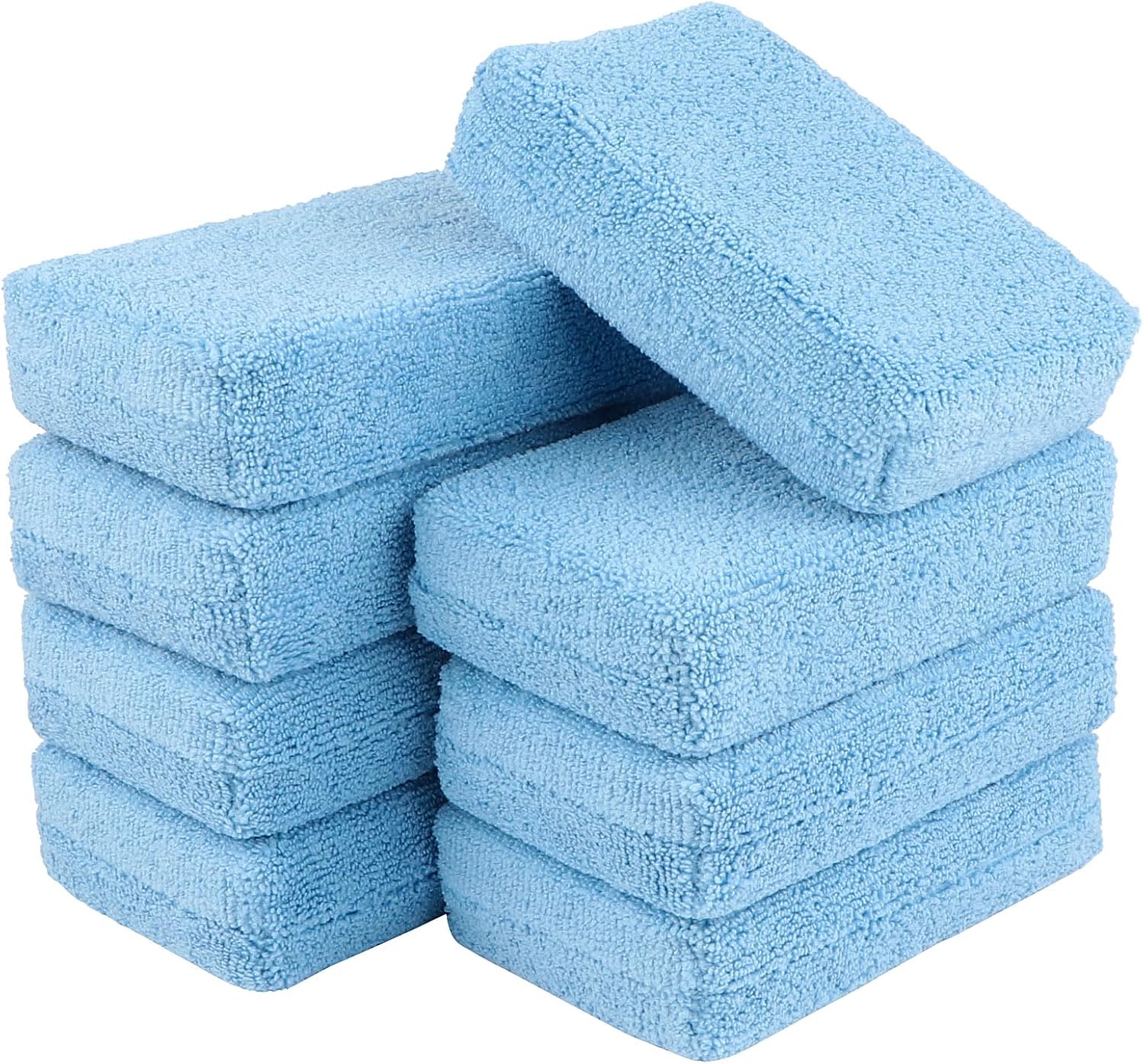 AIDEA Microfiber Applicator Pad-8 Pack, Car Wash Sponge, Blue | Microfiber Sponge and Cleaning Pads, Perfect for Effortless Wax, Sealant, Conditioner Application, Car Detailing Supplies