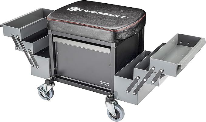 Powerbuilt Rolling Seat with Expandable Tool Trays, Roller Toolbox Garage Stool - Image 5
