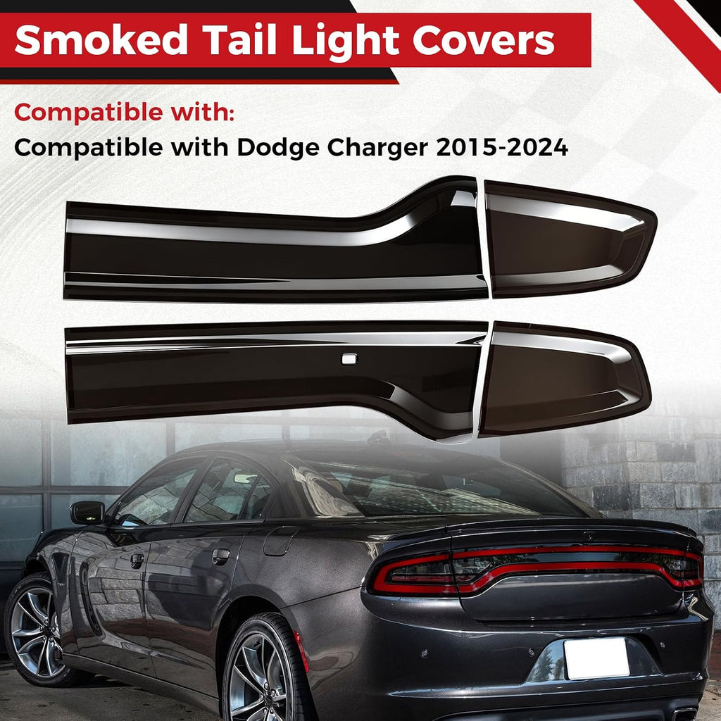 Taillight Protector Covers Compatible with Dodge Charger 2015-2024, ABS Smoked Black Tail Light Lamp Covers Protective Bezels, Custom-Fit Rear Taillight Shell Accessories (4PCS)