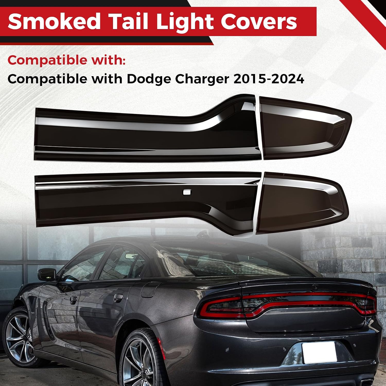 Taillight Protector Covers Compatible with Dodge Charger 2015-2024, ABS Smoked Black Tail Light Lamp Covers Protective Bezels, Custom-Fit Rear Taillight Shell Accessories (4PCS)