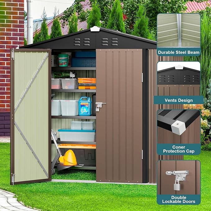 Gizoon Outdoor Storage Shed 6 x 4 FT, Galvanized Metal Garden Shed - Image 6