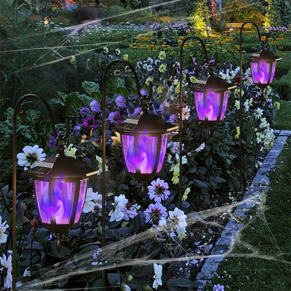 Dynaming 4 Pack Solar Halloween Flame Hanging Lights Outdoor, Flickering Flam...