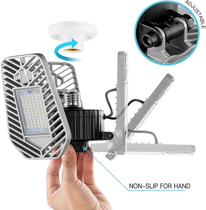 2-Pack Deformable LED Garage Ceiling Lights, 9000 Lumens, 82W CRI 80, - Image 2