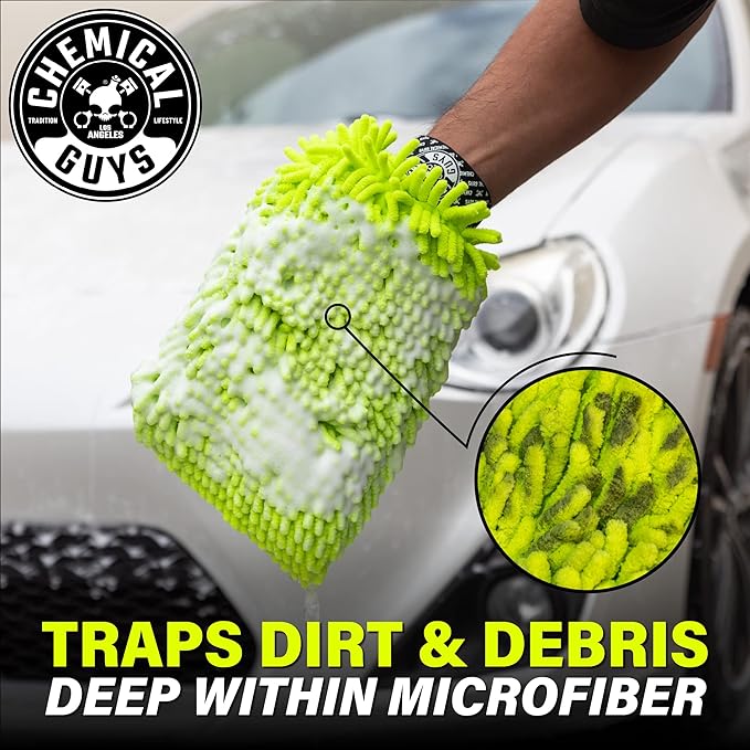 Chemical Guys, Chenille Premium Scratch-Free Microfiber Wash Mitt, Lime Green - Image 6