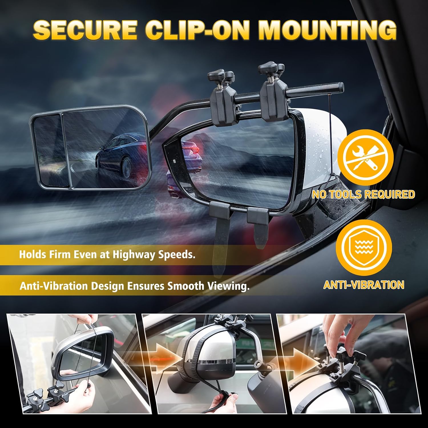 Universal Clip on Towing Mirrors Extensions for Towing, 360 Degree Adjustable Rotation Side Mirror Extenders for Towing, Convex Rearview Mirror, Tow Mirrors for Car Truck Trailer RV SUV, 2 Pack