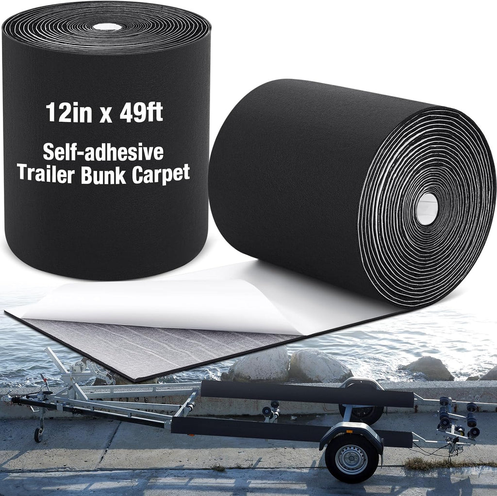 Soulchen 12in X 50ft Boat Trailer Bunk Carpet with Adhesive, Marine Outdoor Polyester Marine Bunk Carpet for Boats Trailers and Ramps (Black)