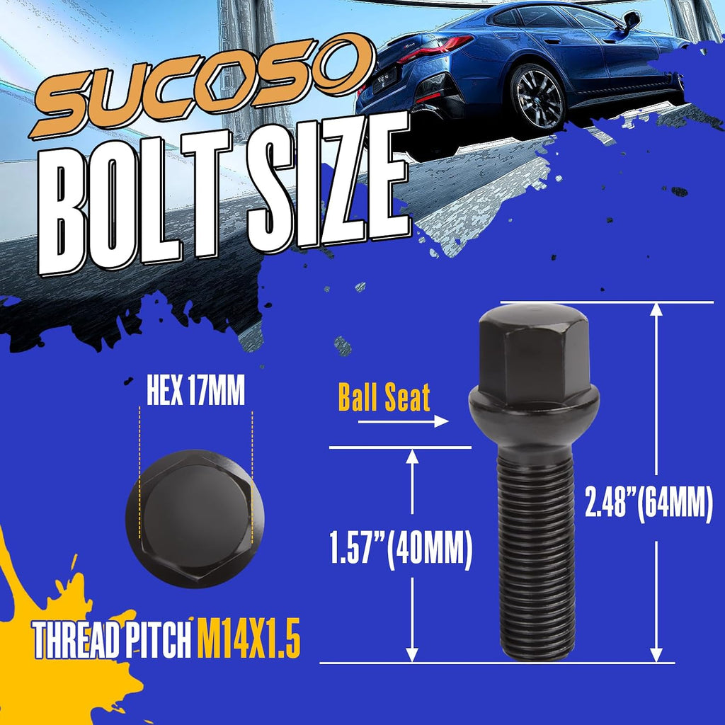 M14x1.5 Lug Bolts for Audi A4 S4 A5 Wheel Spacers, 20Pcs Extended Ball Seat Lug Bolts with 40mm Shank for Audi A6 A3 S6 S3, Aftermarket Black Lug Bolts for Volkswagen Jetta Tiguan Passat
