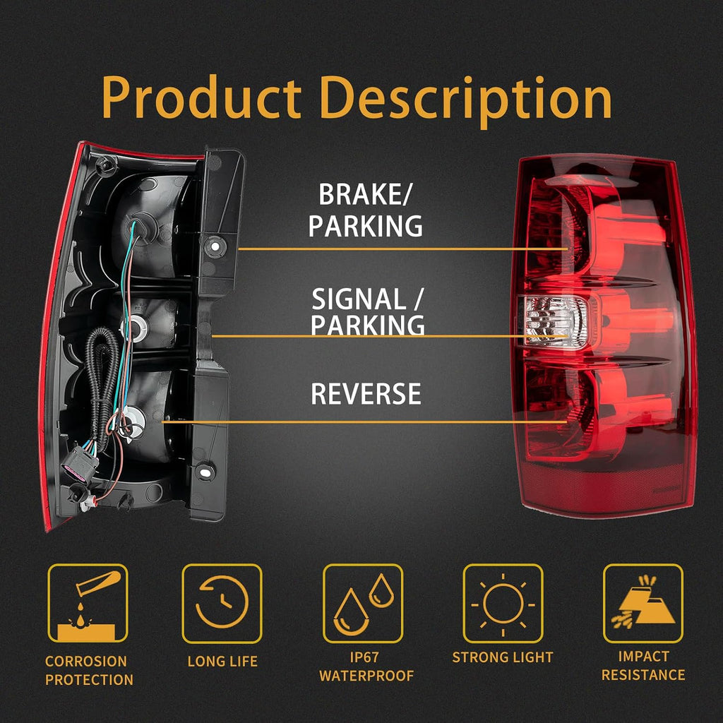 Tail Light Assembly Compatible With 2007-2014 Chevy Tahoe Suburban Right Passenger Side Rear Brake Lamps With Bulb Inside And Wiring Harness Replaces# GM2801196 25862702 22837924