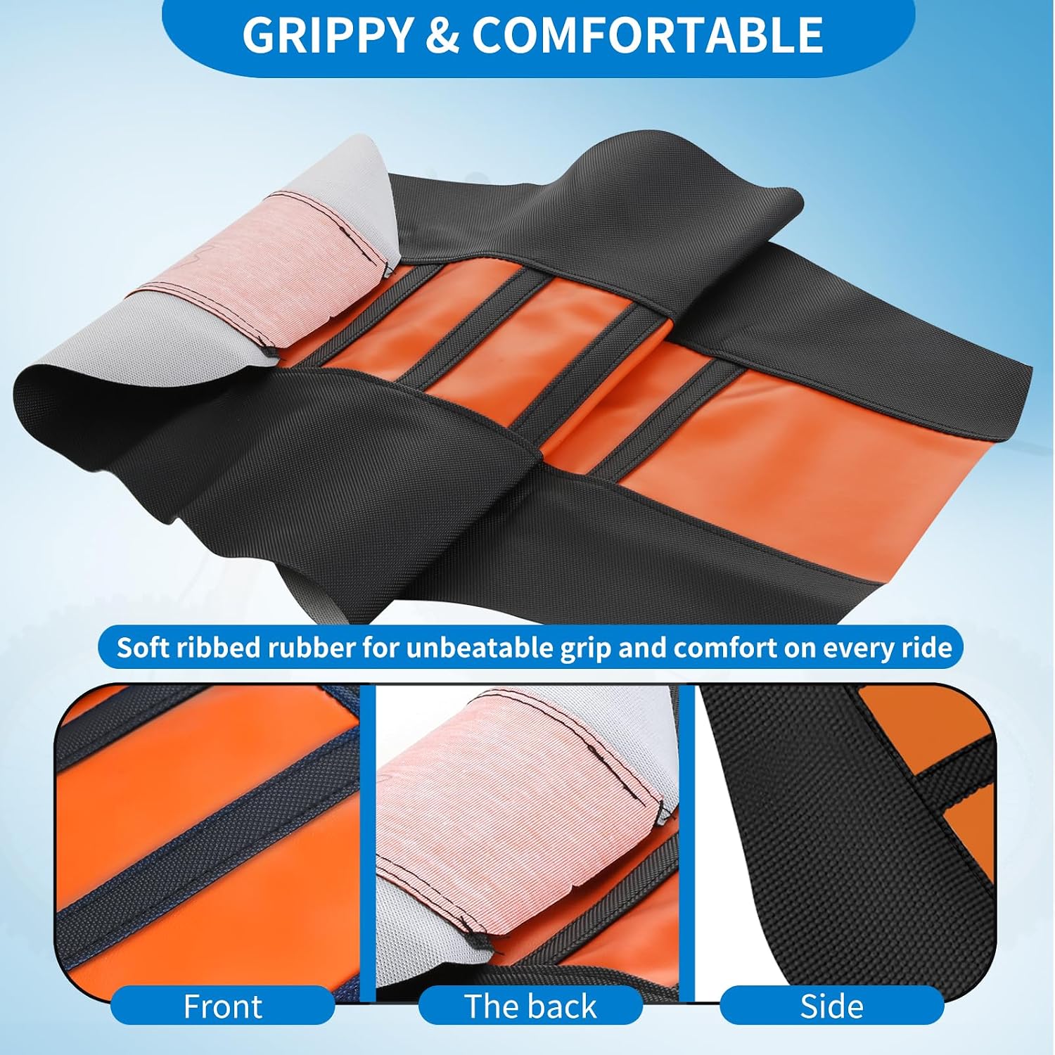 Dirt Bike Seat Cover Compatible with Tuttio, Motorcycle Universal Seat Cover, Soft Ribbed Covers, Non-Slip Rubber with Black Stripe, Easy to Install, for Dirt Bike and Motocross (Orange)