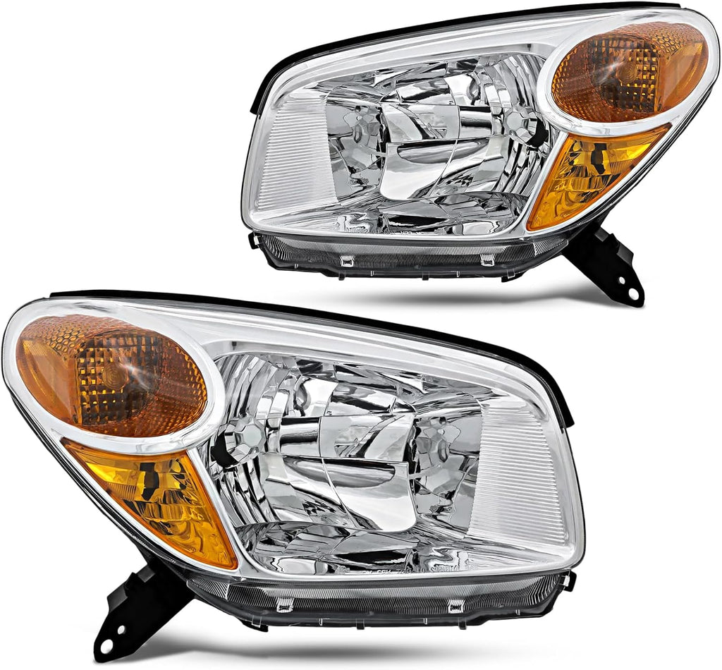 OE Style Headlights Assembly Set For 2004 2005 Toyota RAV4 Base L Sport SUV Replacement Halogen Bumper Headlamps Driver and Passenger Side Chrome Housing Clear Lens TO2518103 TO2519103(LH&RH)