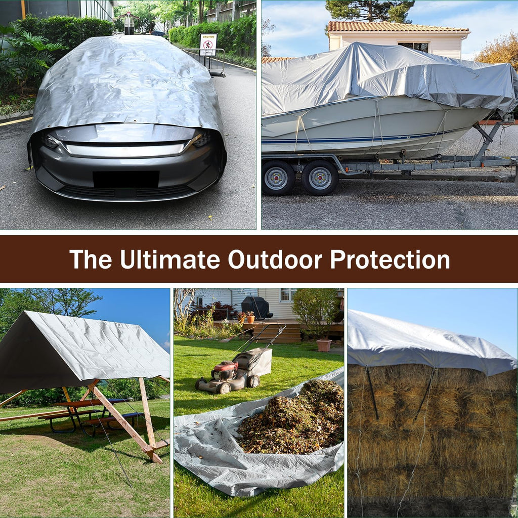 Sunvigor Tarp Waterproof 8x10Ft, Extra Thick 16 Mil Heavy Duty Tarp Cover, Tear & Fade Resistant, Outdoor Tarps with Brass Grommets and Reinforced Edges for Roof, Camping, Patio, Boat (Silver/Black)
