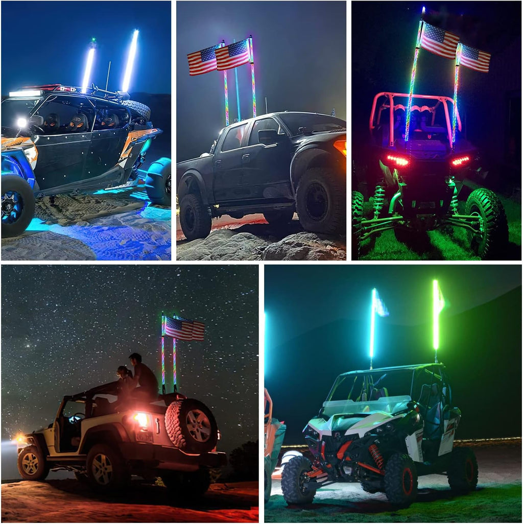 Nilight 2PCS 3FT Spiral RGB Led Whip Light w/RGB Chasing Light RF Remote Control Lighted Antenna for Can-am ATV UTV RZR Polaris Dune Buggy 4 Wheeler Offroad Jeep Truck