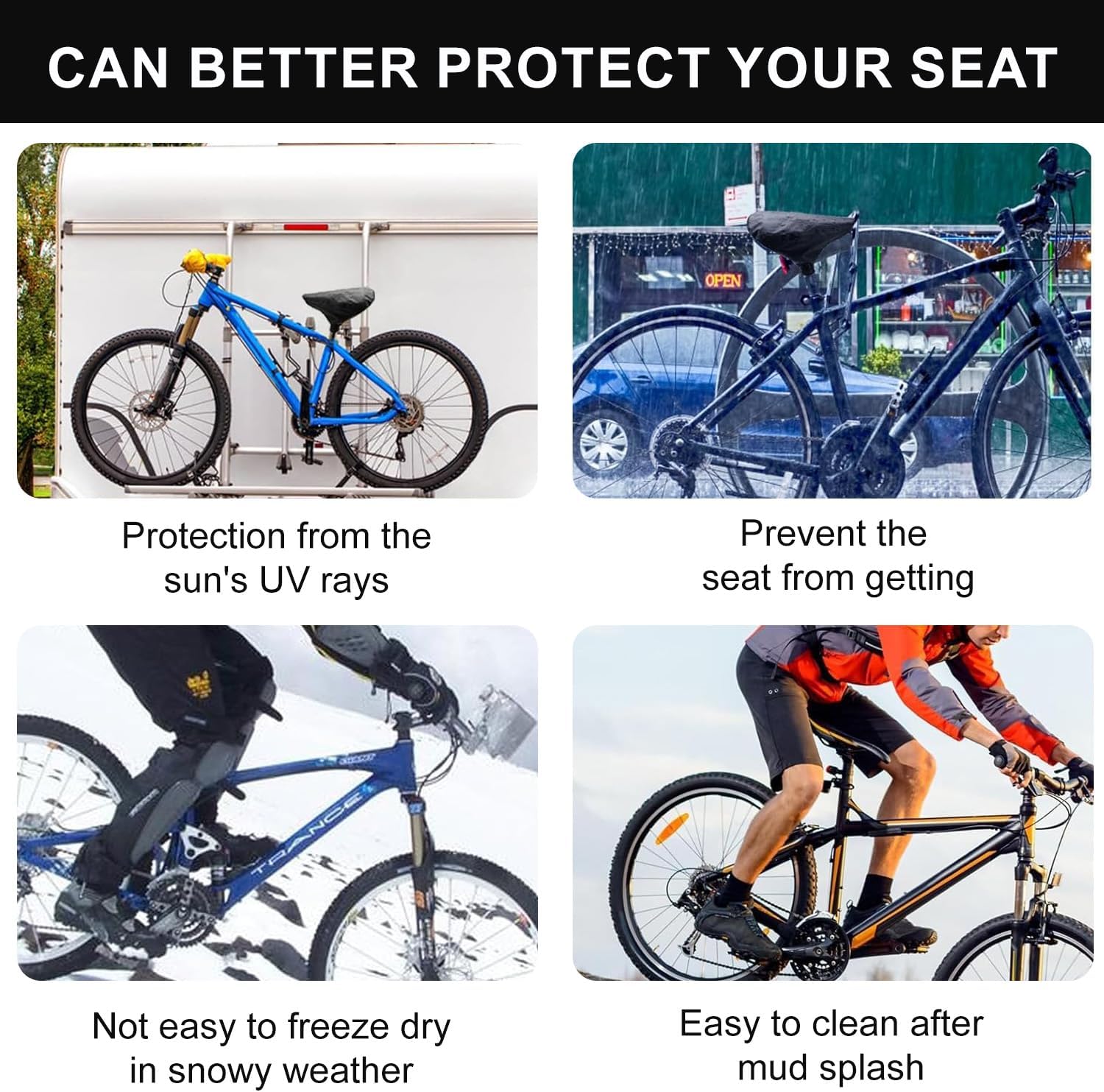 JoanofArc Bike Seat Cover Waterproof, Rain Cover with Drawstring for Mountain Bicycle, Rain Dustproof Cover, Suitable for Outdoor Riding, Easy on and Off with Drawstring Strap, 2 Packs