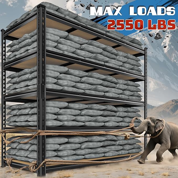 55" W Storage Shelves, 2550LBS Garage Shelving Heavy Duty, 5-Tier Heavy Duty - Image 3