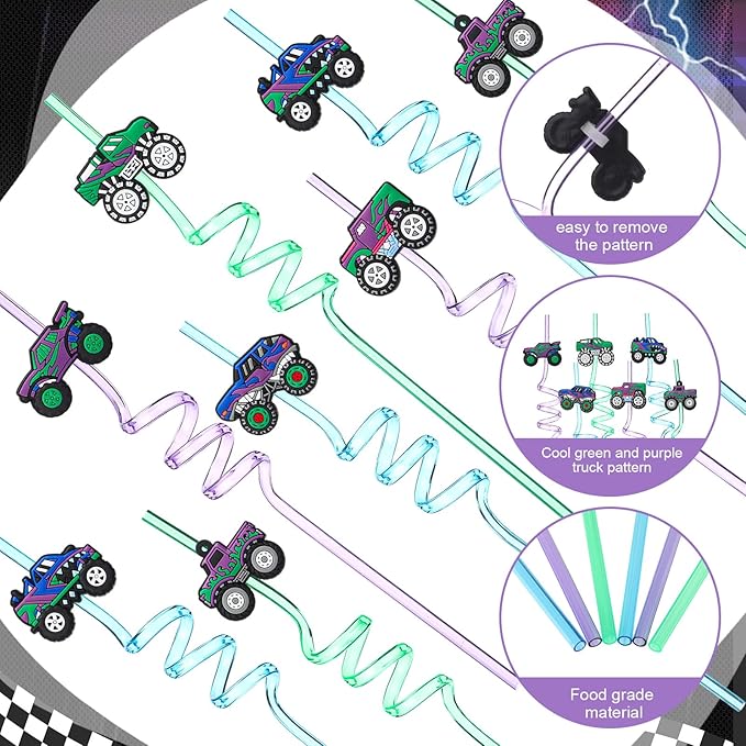 Yungyan 36 Sets Green Purple Monster Truck Party Favors Goodie Cups with Lids...