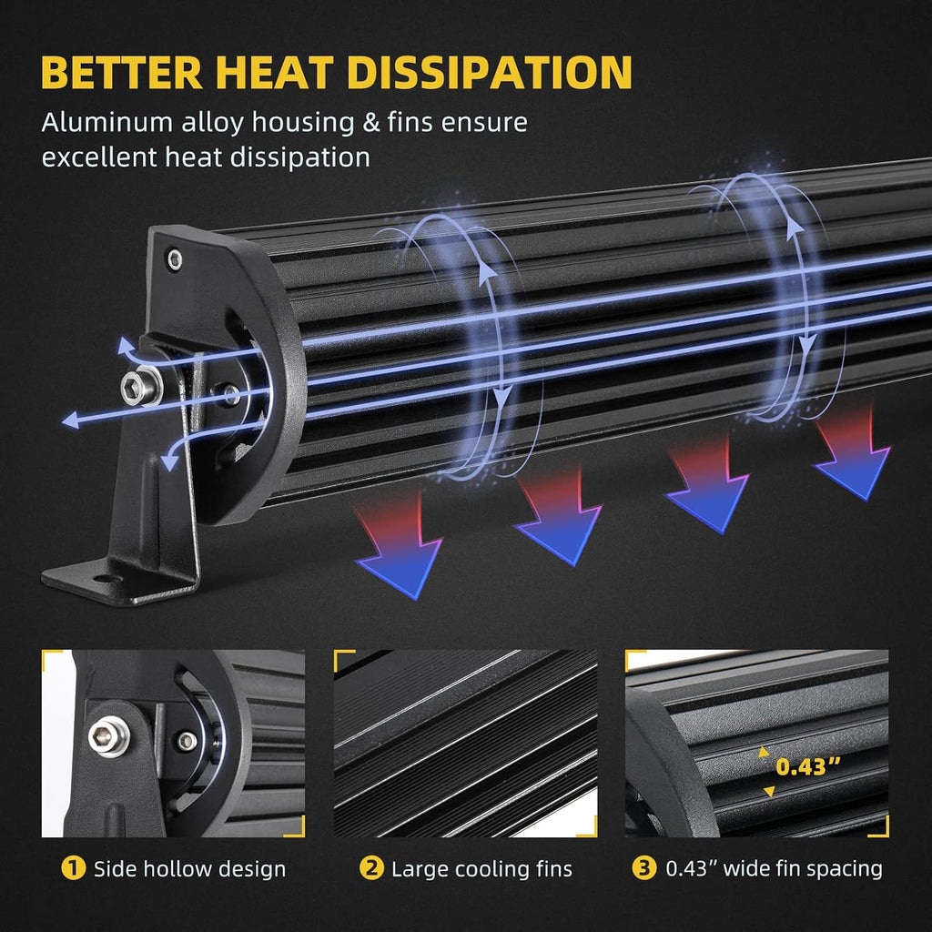 dwvo 32 inch led light bar w/10ft wiring, side view