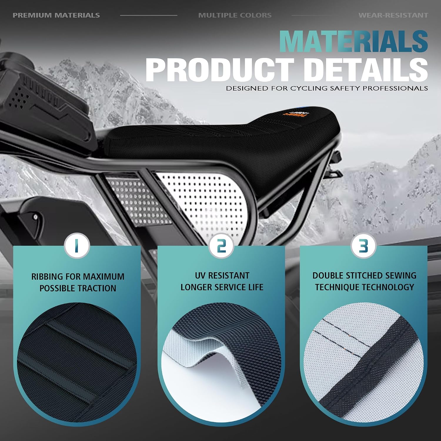 E-Bike Seat Cover Compatible with Q20, Anti-Slip Waterproof Rubber Seat Cushions for Electric Bike (All Black)