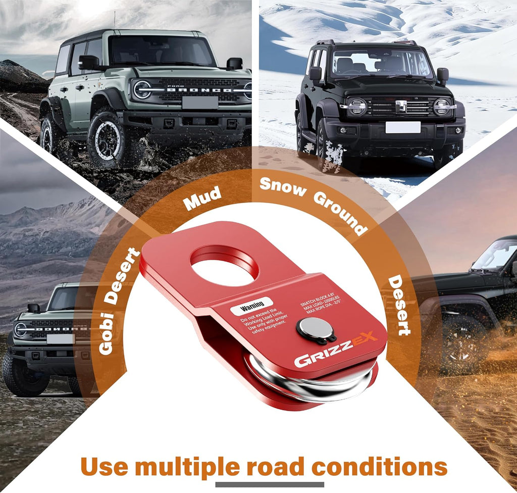 4.8T Heavy Duty Winch Snatch Block, 10,500 lbs Working Load, for Synthetic Rope or Steel Cable up to 2/5”, Off-Road Recovery Pulley, Red