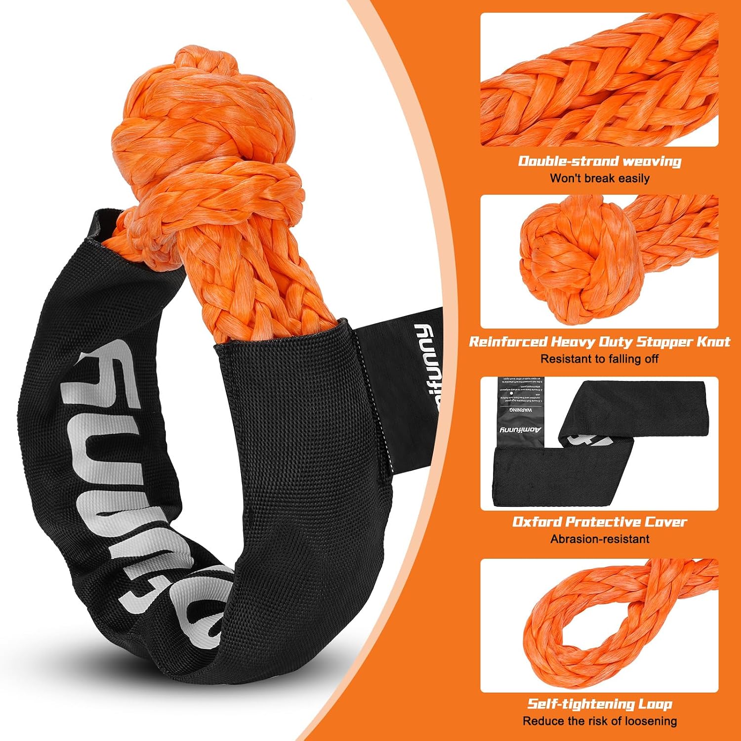 Synthetic Soft Shackle Rope, 2-Pack 1/2in x 22in, 56000 Lbs Breaking Strength, Synthetic Road Recovery Rope for Sailing SUV ATV 4X4 Truck Jeep Safer Than Metal Shackle (Orange)