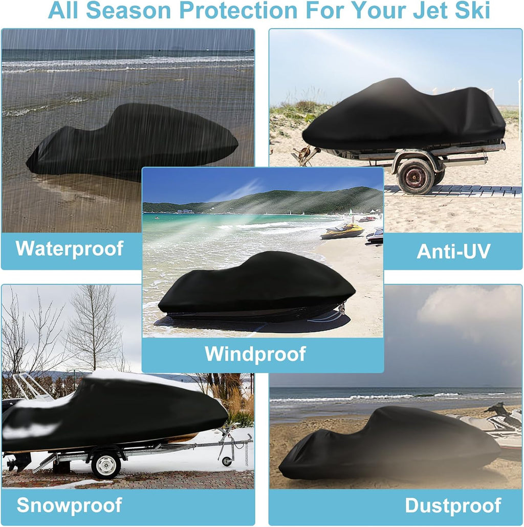 Jet Ski Cover 3 Seater, 420D Waterproof UV Resistant (115"-120") | Nano Coating, 4 Windproof Buckles, Dual Air Vents, Easy Install & Store, Outdoor Storage & Trailering