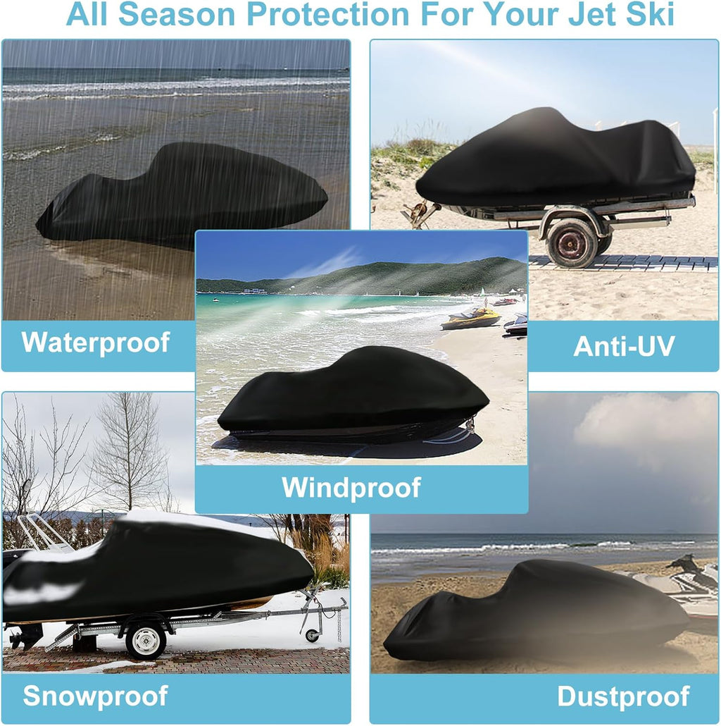 Jet Ski Cover Waterproof,Upgraded Heavy Duty 420D Jet ski Covers with 2 Air Vent Marine Grade UV Resistant (121" to 135" Black)