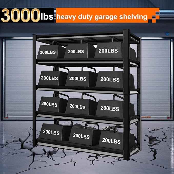 Heavy Duty Shelves, 5-Tier Metal Shelves, 3000LBS Loads, Adjustable, - Image 6
