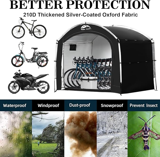 Happy Travel Bike Storage Tent Shed, Outdoor Waterproof Bicycle Covers Shelter - Image 3