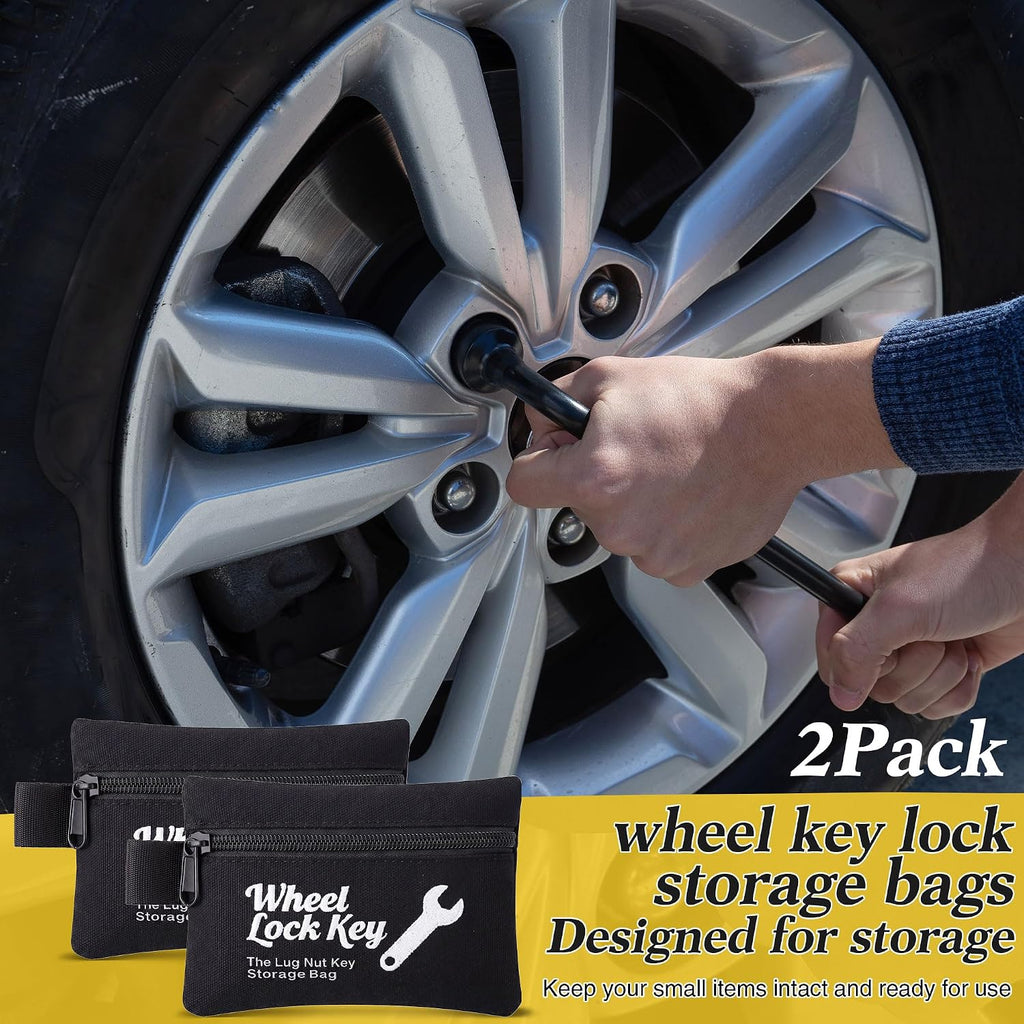 Saillong 2Pack Wheel Lock Key Storage Pouch, Canvas Wheel Lock Key Storage Bag with Zipper, Easily and Safely Stores Locks, Locking Nuts, Nut Keys Spare Lug Nuts, and More(Black)