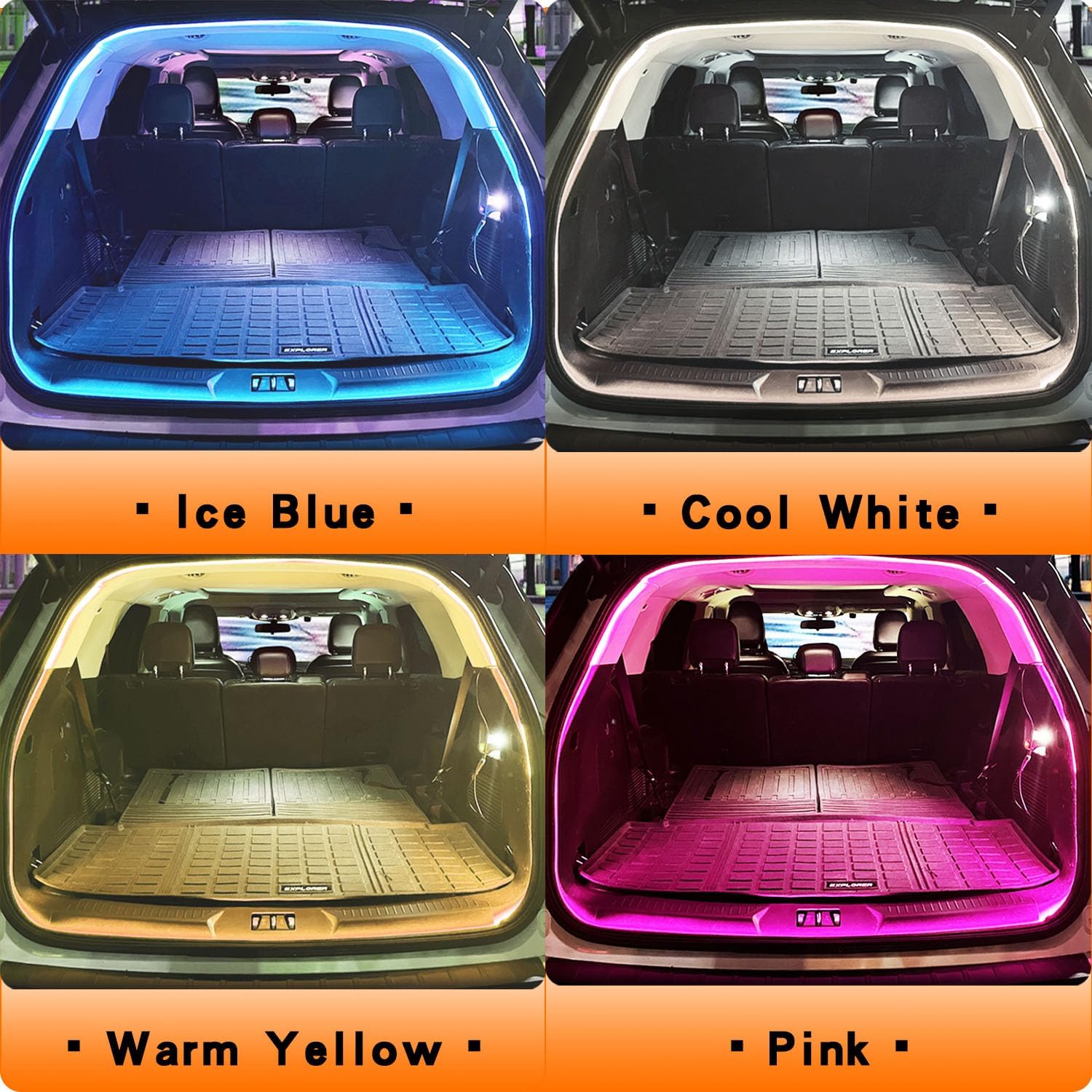 LED trunk light strip for SUV, With soft rubber,Strip Bright,low power consumption,Concealed installation,177 inch 12V 8W Ice Blue