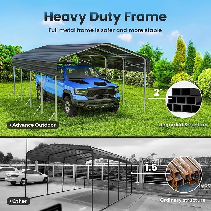 12x20Ft Carport, Heavy Duty Metal Car Port, All-Weather Protection, Easy - Image 2