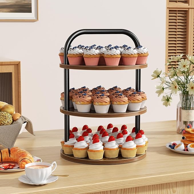 2 Pack Wooden Cupcake Stand, 3 Tier Large Cupcake Tower Stand 50 Cupcakes, De...