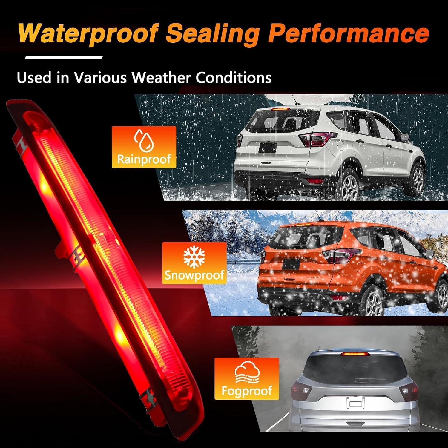 FUSCH LED Third Brake Light High Mount Stop Lamp Compatible with Ford Escape 2013-2019 Rear Center 3rd Brake Light Replace# CJ5Z-13A613-D