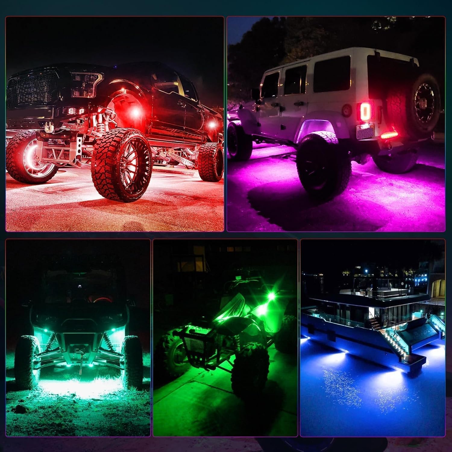 8 Pods Rock Lights w/Bluetooth & Wireless Remote Control LED Rock Light Kits Multicolor Underglow Wheel Well Lights for Truck Pickup Wrangler UTV ATV SUV Boat