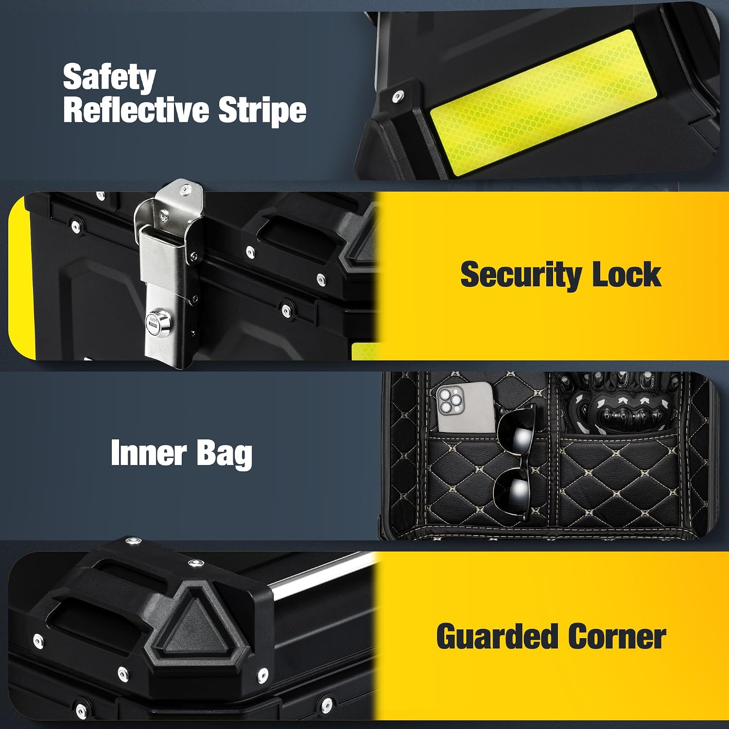 Motorcycle Top Case, 45L Aluminum Motorcycle Trunk, Tail Box Bag with Anti-Theft Lock System, Waterproof, Rustproof and Dustproof, Easy Installation with Universal Bracket, Black